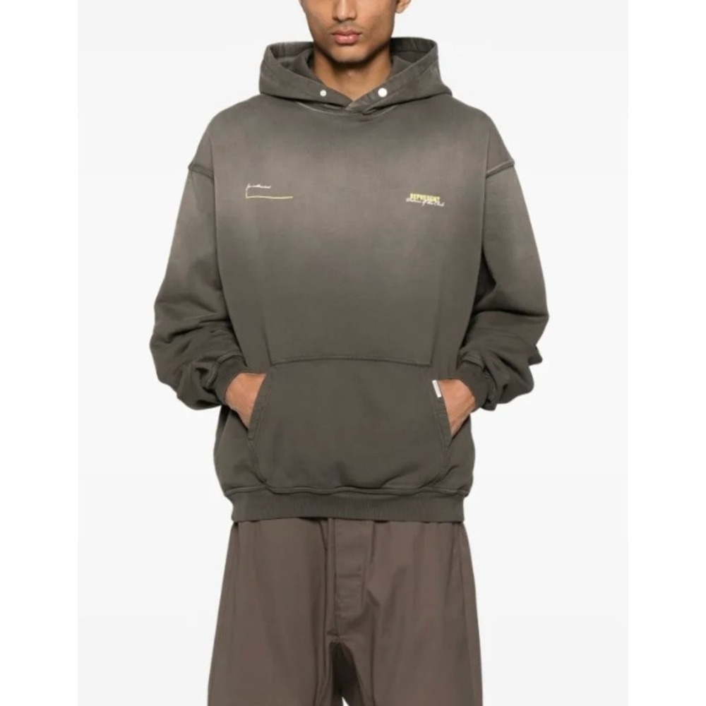 Represent Patron of the Club Hoodie Washed Faded Olive Cotton Sweatshirt Mens L